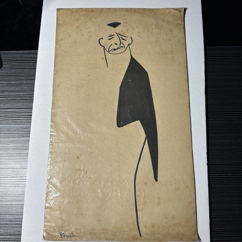 1920's Alfred J. Frueh Original Linocut Caricature of William Collier 9 1/2 x 16